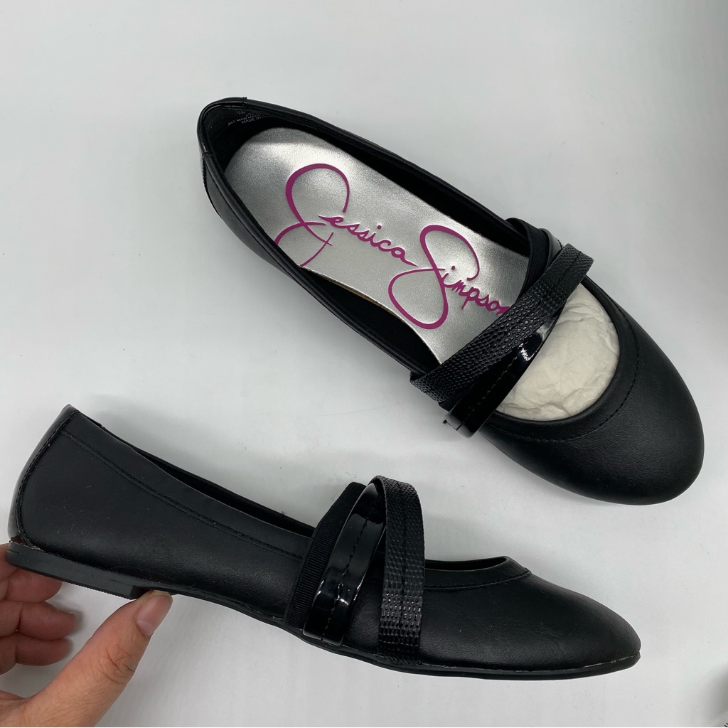 Jessica Simpson Mandi Ballet Flat In Faux Leather Black Little Kids Size 2w